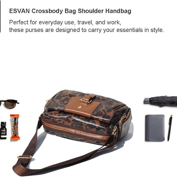 Elegant Water-Resistant Women's Crossbody Bag in Brown Leopard - 12 x 4.3 Inches - Picture 6 of 7